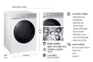kich thuoc may giat say samsung inverter giat 12 kg say 8 kg wd12bb944dghsv