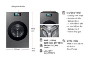 kich thuoc may giat say samsung inverter giat 25 kg say 15 kg wd25db8995bzsv