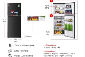 kich thuoc tu lanh 2 canh inverter 197 lit sharp sj x215v dg