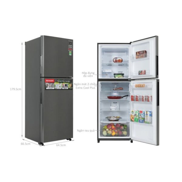 kich thuoc tu lanh 2 canh inverter 360 lit sharp sj xp382ae ds
