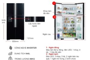 kich thuoc tu lanh 4 canh multi door inverter 540 lit hitachi r fw690pgv7x gbk