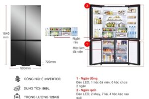 kich thuoc tu lanh 4 canh multi door inverter 569 lit hitachi r wb640vgv0x mir