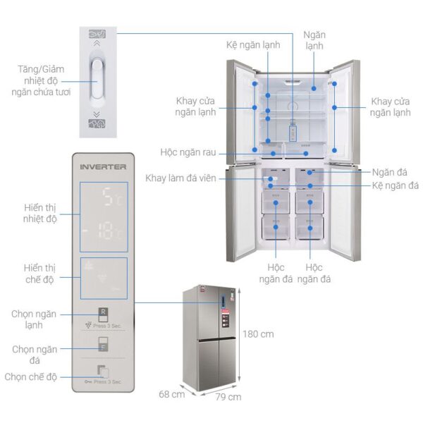 kich thuoc tu lanh 4 canh multi doors inverter 401 lit sharp sj fxp480vg ch