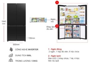 kich thuoc tu lanh 4 multi door inverter 569 lit hitachi r wb640pgv1 gck
