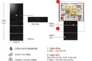 kich thuoc tu lanh 6 canh multi door inverter 520 lit hitachi r hw540rv xk