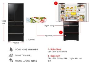 kich thuoc tu lanh 6 canh multi door inverter 615 lit hitachi r wx620kv xk