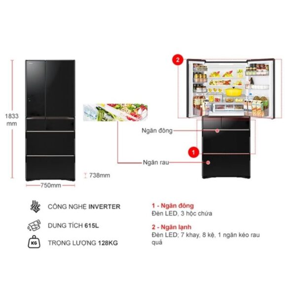 kich thuoc tu lanh 6 canh multi door inverter 615 lit hitachi r wx620kv