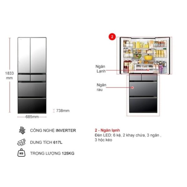 kich thuoc tu lanh 6 canh multi door inverter 617 lit hitachi r hw620rv
