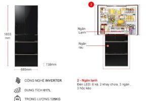 kich thuoc tu lanh 6 canh multi doors inverter 617 lit hitachi r hw620rv xk