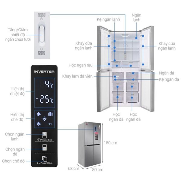 thong so tu lanh 4 canh 401 lit sharp sj fxp480v sl