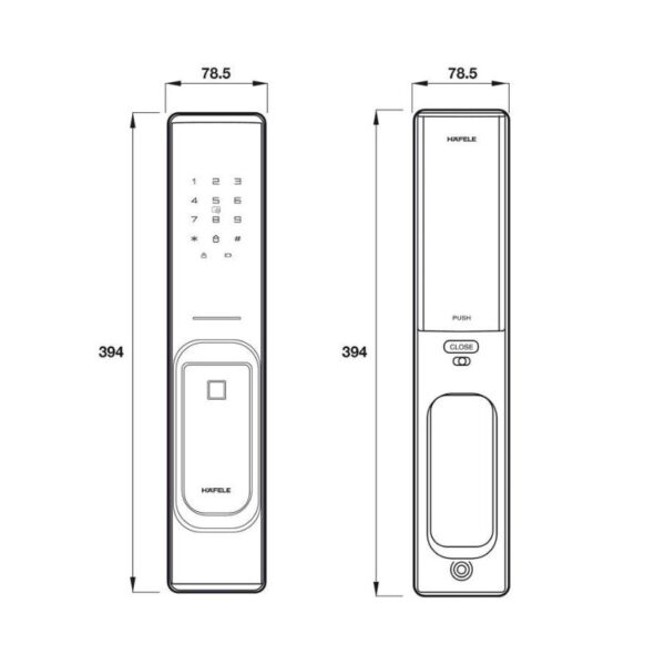 Kích thước khóa điện tử Hafele PP8100 912.20.286