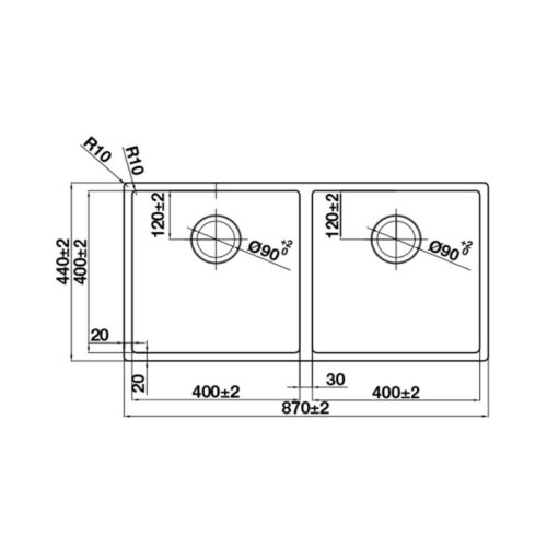 Kích thước Chậu Rửa Chén Bát Inox HS24-SSN2S-870 Hafele 567.24.437