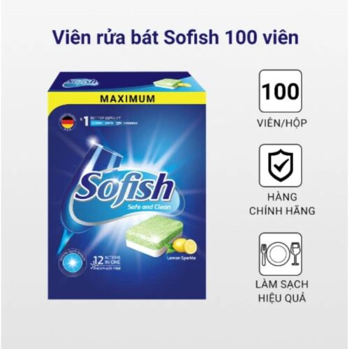 Viên rửa chén hộp 100 viên Sofish Maximum chuyên dụng máy rửa bát - Làm sạch nhanh - Không để lại cặn 9 Ảnh viên rửa bát sofish hộp 100 viên