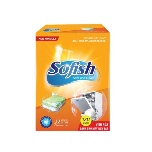 Viên rửa chén hộp 120 viên Sofish Maximum chuyên dụng máy rửa bát - Làm sạch nhanh - Không để lại cặn 6 Viên rửa bát Sofish hộp 120 viên