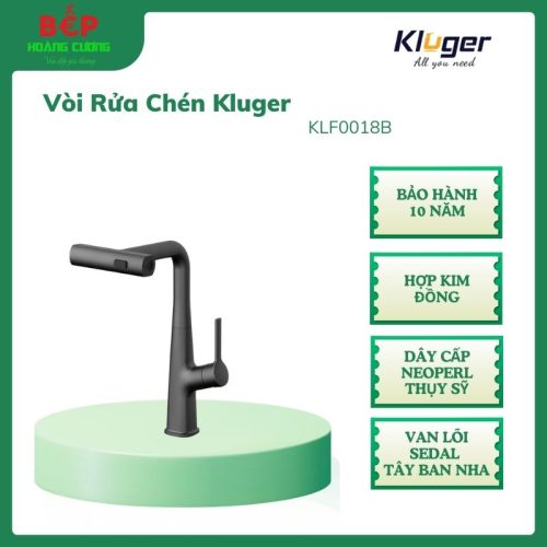 Vòi rửa bát dây rút thế hệ mới Kluger RAIN Series KLF0018B, Xoay 360 độ, 03 chế độ phun nước