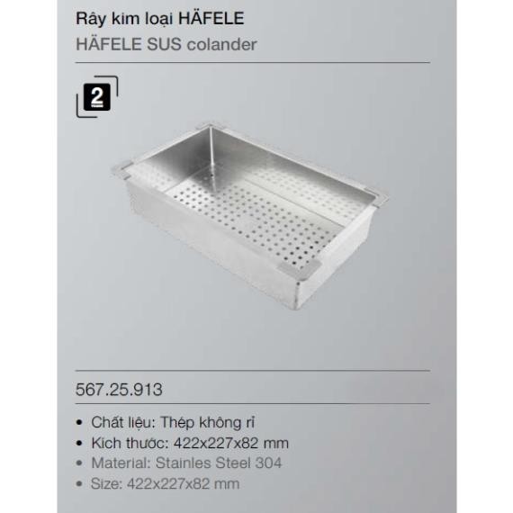 Rây Kim Loại Hafele 567.25.913. inox 304 dùng cho chậu rửa chén Bếp Hoàng Cương 5 Rây Kim Loại Hafele 567.25.913. inox 304 dùng cho chậu rửa chén Bếp Hoàng Cương - Ảnh 3
