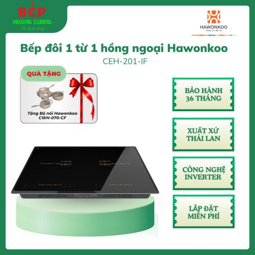 Bếp Điện Đôi Hawonkoo CEH-201-IF – Mặt Kính Ceramic – Công Suất 4200W – Cảm Ứng Slider