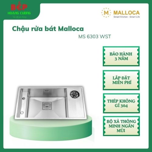 Malloca Chậu Rửa Chén MS 6303 WST – Thép không gỉ 304, Bộ xả thông minh ngăn mùi