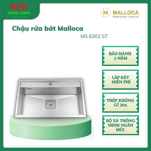 Malloca Chậu Rửa Chén MS 6302 ST – Thép Không Gỉ 304 – Bộ Xả Ngăn Mùi Hiệu Quả