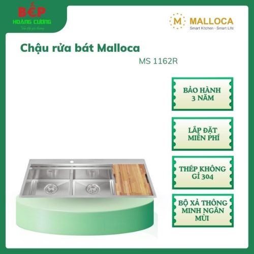 Malloca Chậu Rửa Chén Slide MS 1162R – Thép Không Gỉ 304 – Bộ xả thông minh ngăn mùi