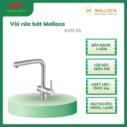 Malloca Vòi Rửa Chén K103-SS – Dây Rút Tiện Lợi - Hai đường nước nóng/ lạnh – Chất Liệu Inox 304