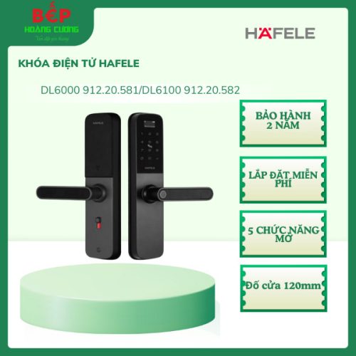 Hafele Khóa Điện Tử DL6100 912.20.582 – Cửa Mở Xoay – Vân Tay, Mật Khẩu, Thẻ Từ – Hợp Kim Nhôm