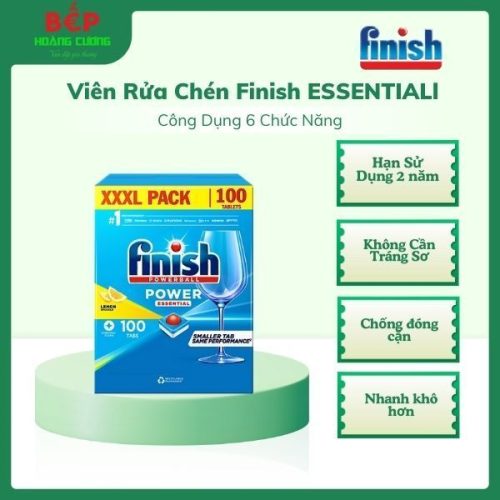 Finish Essential – Viên rửa chén máy – 100 viên tiện lợi – Làm sạch dầu mỡ – Giao nhanh