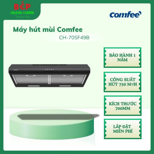 Máy hút mùi Comfee CH-70SF49B, Công suất 750 m³/h, 2 quạt hút, 3 tốc độ, Thiết kế gọn gàng âm tủ