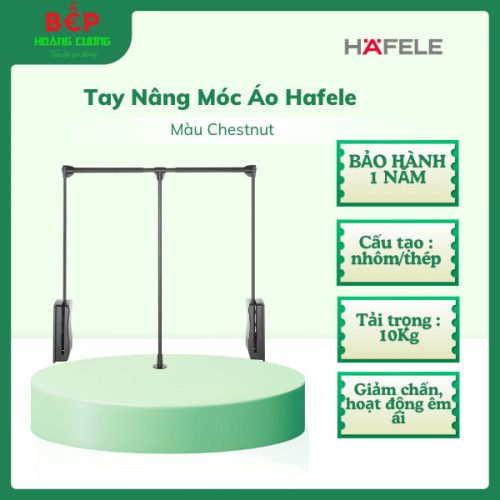 Hafele 805.11.153 Tay nâng hạ móc áo tủ quần áo màu CHESTNUT rộng 450mm - 650mm - Hoạt động giảm chấn, tiện ích