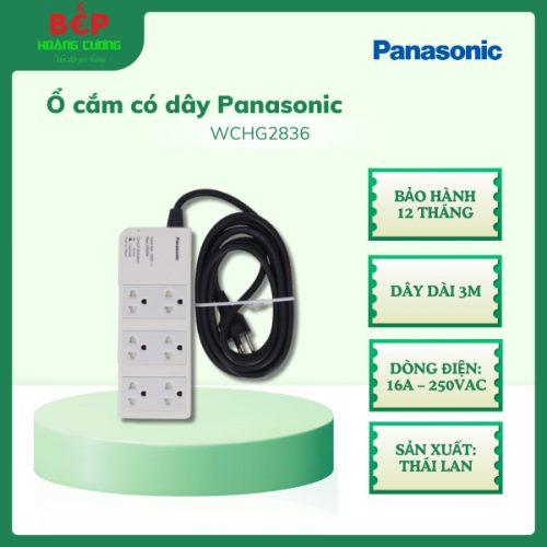 Ổ cắm có dây Panasonic WCHG2836, 3 ổ cắm 3 chấu, Dây điện dài 3 mét, Bảo hành 12 tháng