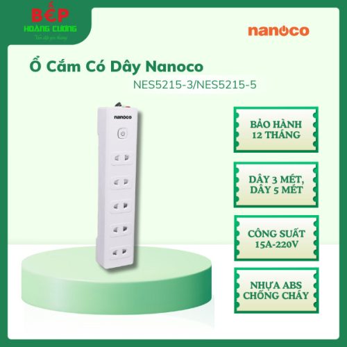 Ổ cắm có dây Nanoco NES5215-5 - Công suất 15A-220V - Có công tắc tổng