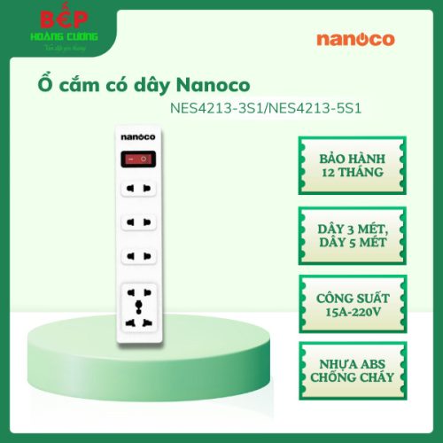 Ổ cắm có dây Nanoco NES4213-5S1, Bảo hành 12 tháng