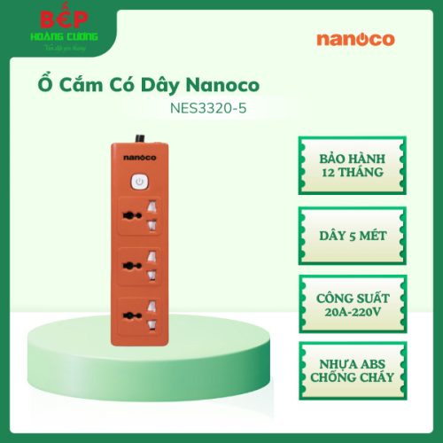 Ổ cắm có dây Nanoco NES3320-5, Nhựa ABS chống cháy, Dây dài 5m