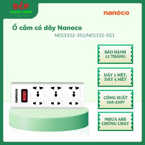 Ổ cắm có dây Nanoco NES3332-5S1, Công suất 10A-220V