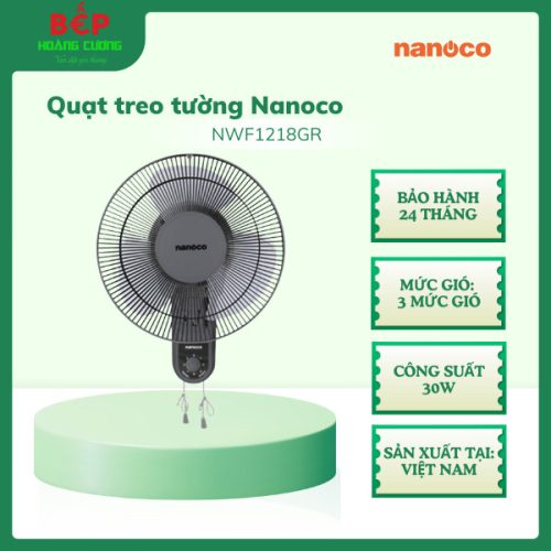 Quạt treo tường Nanoco NWF1218GR, 3 mức gió