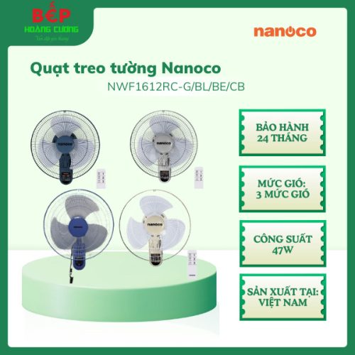 Quạt treo tường điều khiển từ xa Nanoco NWF1612RC-G Màu xám