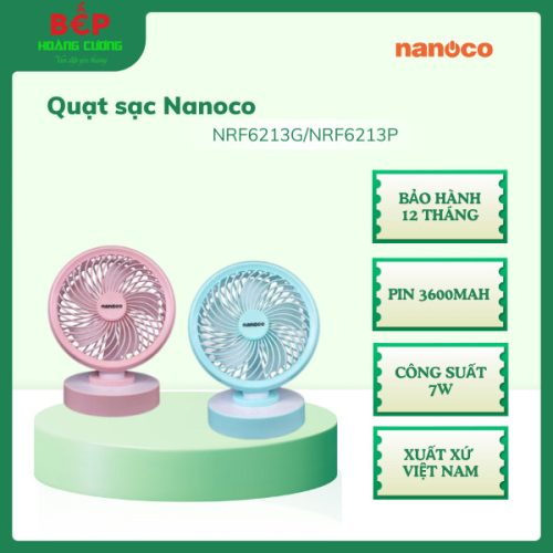 Quạt sạc Nanoco NRF6213G/NRF6213P - Bảo hành 12 tháng, Pin 3600mAh
