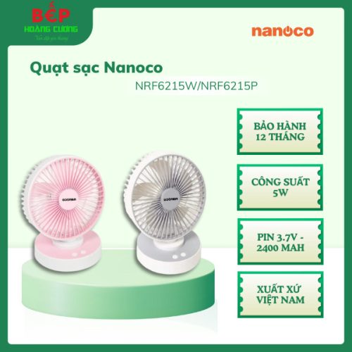Quạt sạc Nanoco NRF6215P Màu Hồng, Bảo hành 12 tháng, Pin 3.7V-2400 mAh