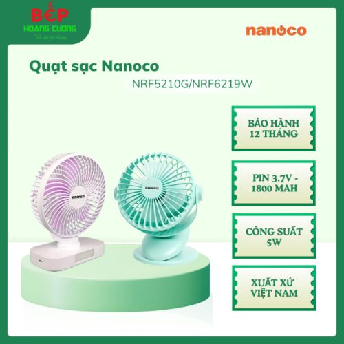 Quạt sạc Nanoco NRF6219W - Chất liệu Nhựa ABS - 3/4 cấp độ gió