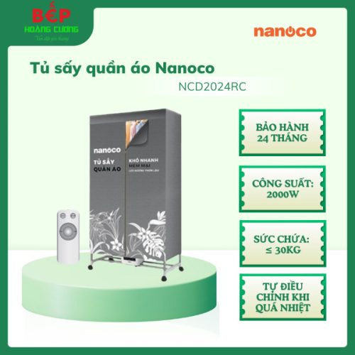 Tủ sấy quần áo Nanoco NCD2024RC, Công suất: 2000W, Bảo hành 24 tháng