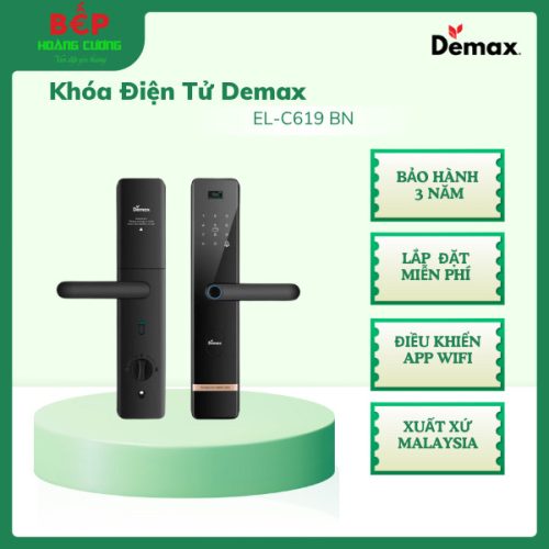 Khóa Điện Tử Demax EL-C619 BN, Điều khiển app wifi, Xuất Xứ Malaysia