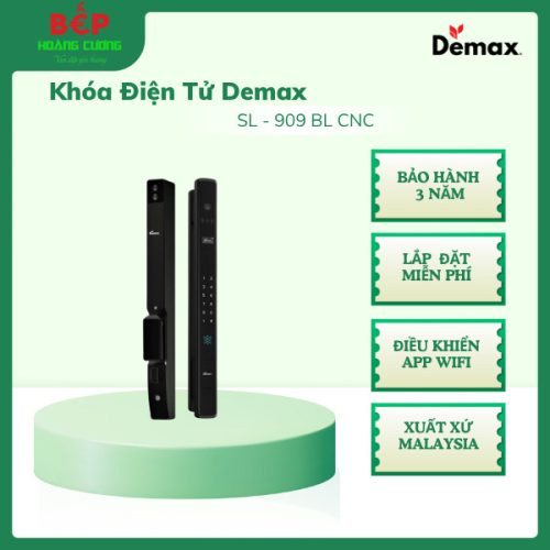 Khóa Điện Tử Chống Nước Demax SL - 909 BL CNC có Remote, nhận diện Face ID