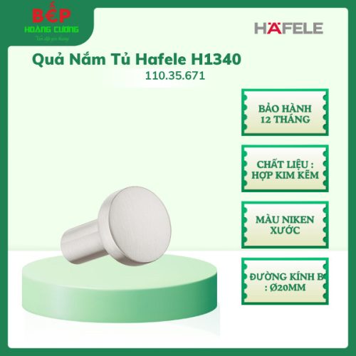 Hafele Quả Nắm Tủ H1340 110.35.671 – Màu Niken Xước – Hợp Kim Kẽm Bền Bỉ – Thiết Kế Tròn Hiện Đại