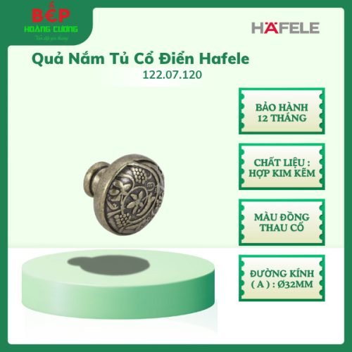 Hafele Quả Nắm Tủ Cổ Điển 122.07.120 – Màu Đồng Thau Cổ – Hợp Kim Kẽm Bền Đẹp – Hàng Chính Hãng