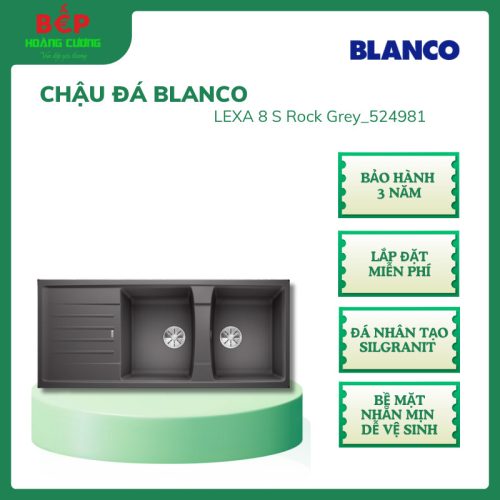 Chậu rửa đá BLANCO LEXA 8S Rock Grey_524981 màu xám, Đá nhân tạo Silgranit, Bảo Hành 3 Năm