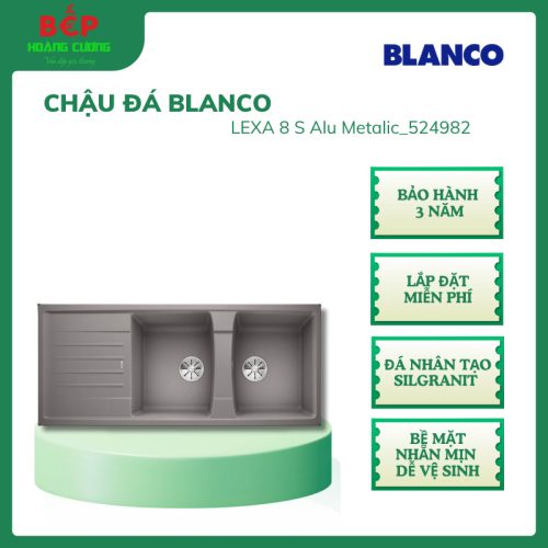 Chậu rửa đá BLANCO LEXA 8S Alu Metalic_524982 màu kim loại xám, Bảo Hành 3 Năm