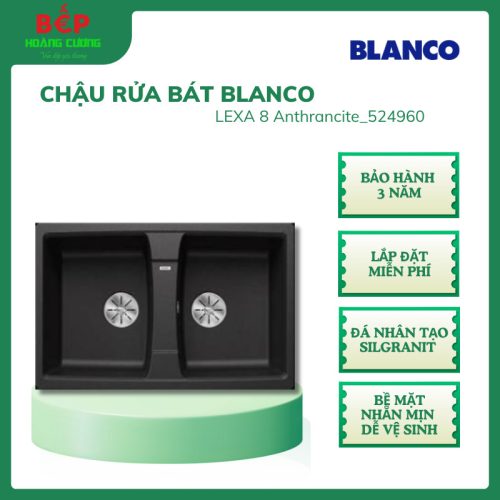 Chậu rửa đá BLANCO LEXA 8 Anthrancite_524960 màu Đen, Đá nhân tạo Silgranit, Bảo Hành 3 Năm