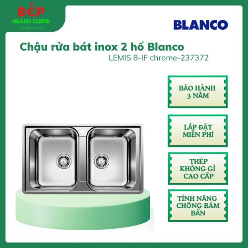 Chậu rửa bát inox 2 hố Blanco Lemis 8-IF 237372, Thép không gỉ cao cấp, Bảo Hành 3 Năm
