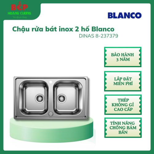 Chậu rửa bát inox 2 hố Blanco Dinas 8 237379, Thép không gỉ cao cấp, Bảo Hành 3 Năm