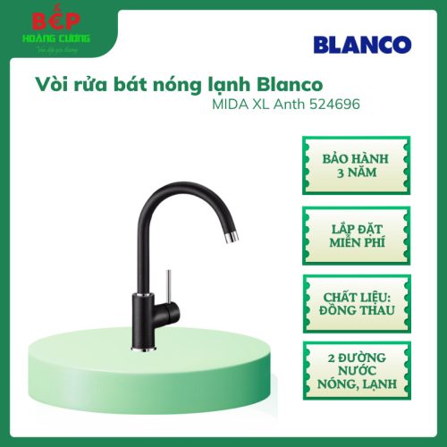 Vòi rửa bát Blanco Mida Anthracite 524696 Màu đen, 2 đường nóng/lạnh, Bảo Hành 3 Năm